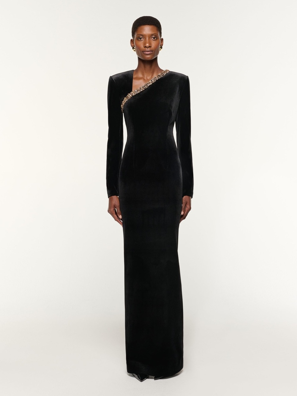 NWOT Roland Mouret Long Sleeve Embellished Velvet Gown in Black, Size US 6